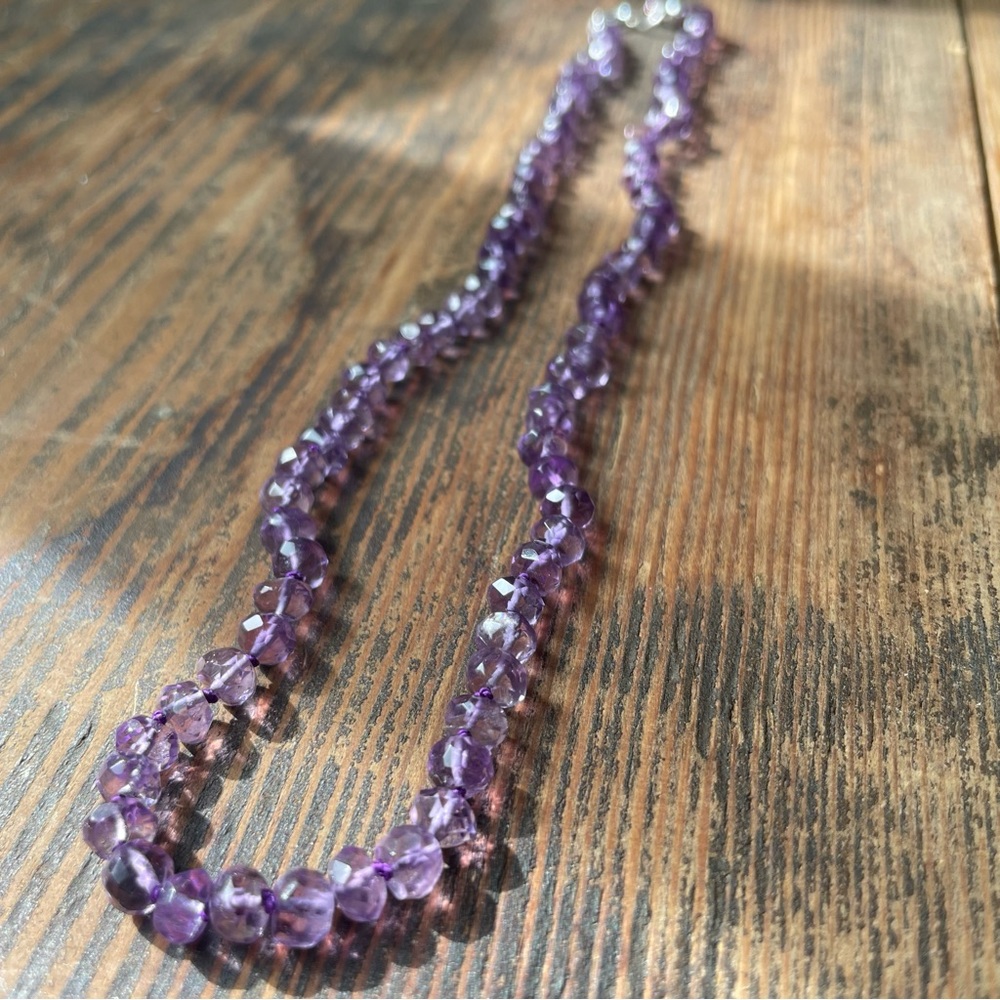 17" Amethyst Purple Silk Hand Knotted Sterling Silver .925